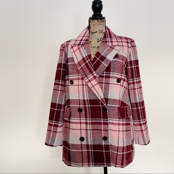 NWT 7 For All Mankind Plaid Oversized Boyfriend Wool Blazer Jacket Pea Coat - Picture 10 of 10